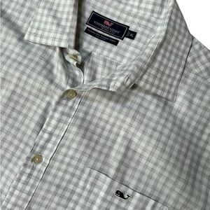 Vineyard Vines Light Gray Plaid Men's Shirt with Whale Logo, Size XL